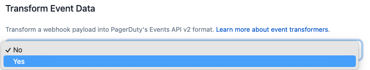 Screenshot of dropdown to add an Event Transformer to an app