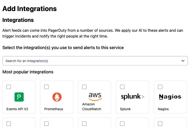 Screenshot of the Add Integrations list in the Service Directory