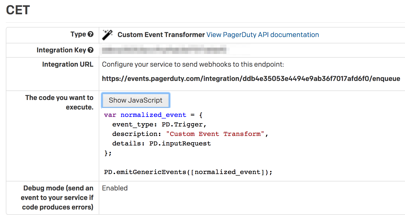 Screenshot of viewing a Custom Event Transformer