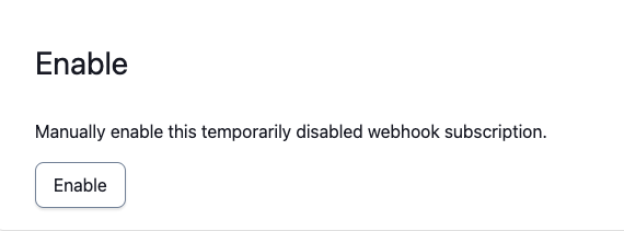 Screenshot of interface for Re-enabling webhook subscriptions in the PagerDuty web interface