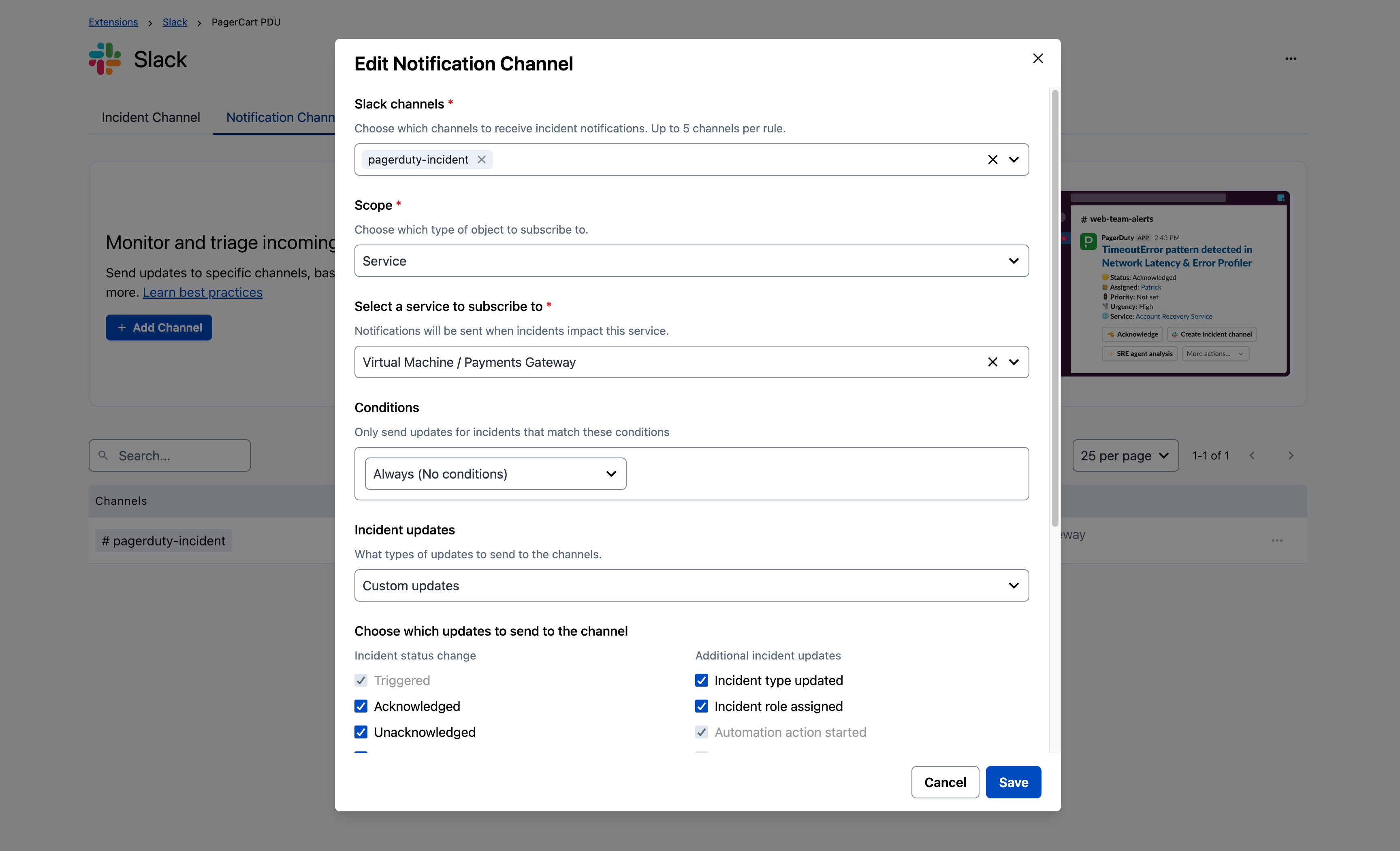 Notification channel settings in the PagerDuty UI